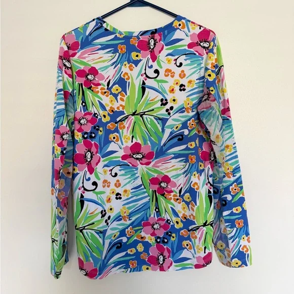 IBKUL Vibrant Floral Women's Blouse - Blue, Pink, Green - Picture 7 of 7